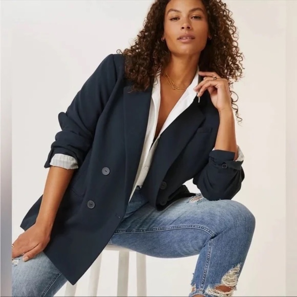 Maeve Anthropologie Washed Black Oversized Double Breasted Blazer